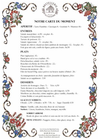 carte hostellerie alsacienne été 2026