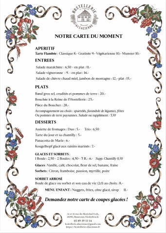 hostellerie alsacienne, carte d'été